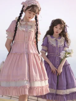Robe Mignonne Lolita Robe De Style Pastoral À Manches Courtes En Polyester