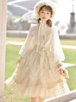 Robe Mignonne Lolita Robe À Manches Longues Volant En Polyester