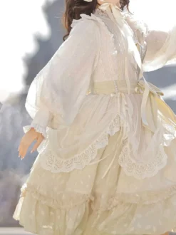 Robe Mignonne Lolita Robe À Manches Longues Volant En Polyester