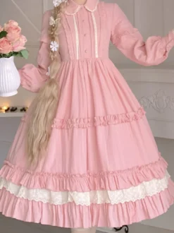 Robe Mignonne Lolita Robe À Manches Longues En Polyester