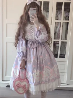 Robe Mignonne Lolita Robe À Manches Longues Bouffantes