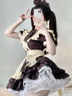 Robe Mignonne Lolita Robe À Volants En Polyester À Manches Courtes