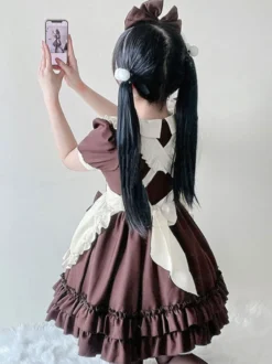 Robe Mignonne Lolita Robe À Volants En Polyester À Manches Courtes