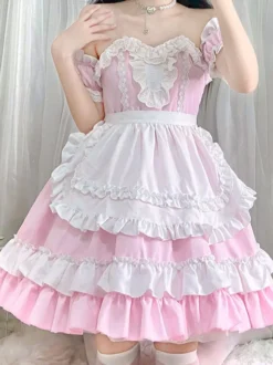 Robe Mignonne Lolita Robe à volants en polyester à manches courtes