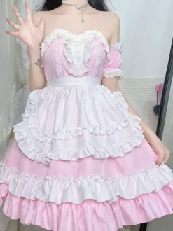 Robe Mignonne Lolita Robe à volants en polyester à manches courtes