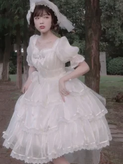 Robe Mignonne Lolita Traîne Manches Courtes Bouffantes OP