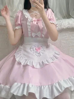 Robe Mignonne Maid Lolita Robe à manches courtes en polyester