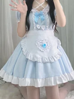 Robe Mignonne Maid Lolita Robe à manches courtes en polyester
