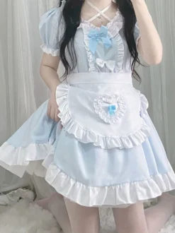 Robe Mignonne Maid Lolita Robe à manches courtes en polyester