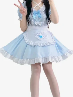 Robe Mignonne Maid Lolita Robe à manches courtes en polyester