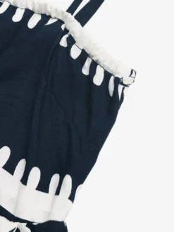 Robe mini à bretelles spaghetti imprimée bleu marine et blanc pour femme sans manches coupe trapèze idéale pour l'été et la plage.