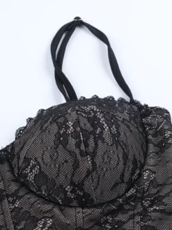 Robe mini corset en dentelle noire pour femme - Robe moulante sexy dos nu à lacets - Tenue de soirée estivale élégante et tendance 2026