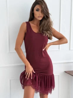 Robe mini débardeur sans manches en tulle et dentelle pour femme 2026