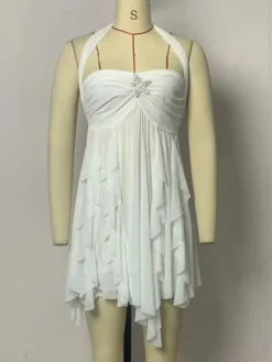 Robe mini dos nu à motif étoile de mer pour femme - Robe de soirée fluide en mousseline à volants et ourlet froncé Fairycore - Collection été plage 2026
