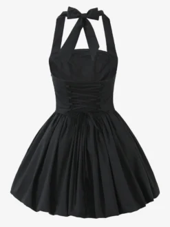 Robe mini dos nu noire à col carré et ligne A robe de soirée d'anniversaire sexy pour femmes 2026