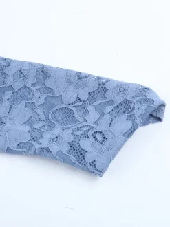 Robe mini en dentelle et fausse fourrure pour femme - Bleu poudré moulante froncée manches longues - Robe d'invitée pour mariage de printemps 2026
