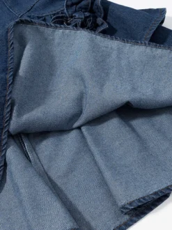 Robe mini en jean bleu marine sans manches avec ourlet à volants pour femme