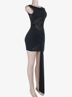 Robe mini en maille florale pour femme - Robe moulante sexy transparente et froncée - Style Y2K tenue de soirée estivale 2026