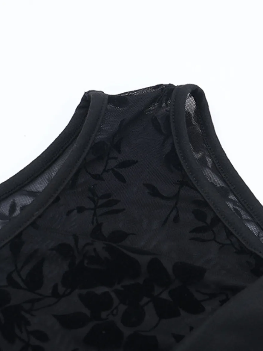 Robe mini en maille florale pour femme - Robe moulante sexy transparente et froncée - Style Y2K tenue de soirée estivale 2026