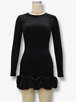 Robe mini en velours élégante avec ourlet à volants robe moulante à manches longues pour femmes 2026
