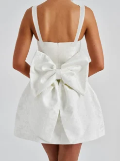 Robe mini Jacquard Coquette pour femme - Barbiecore avec grand nœud dans le dos sans manches coupe trapèze - Tenues de fête d'anniversaire d'été 2026