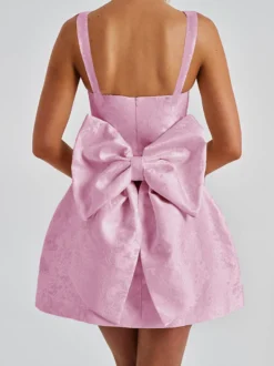 Robe mini Jacquard Coquette pour femme - Barbiecore avec grand nœud dans le dos sans manches coupe trapèze - Tenues de fête d'anniversaire d'été 2026
