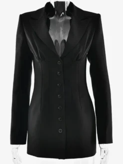 Robe mini moulante à épaules rembourrées et fronces style blazer moderne collection femme 2026