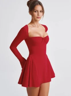 Robe mini sexy à manches longues et coupe trapèze pour femme 2026