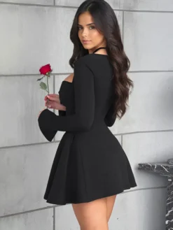 Robe mini sexy à manches longues et coupe trapèze pour femme 2026