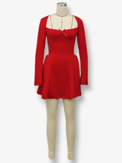 Robe mini sexy à manches longues et coupe trapèze pour femme 2026