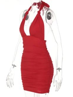 Robe Moulante Courte Femme avec Bretelles à Col Décolleté en V Coupe Cintrée Unicolore