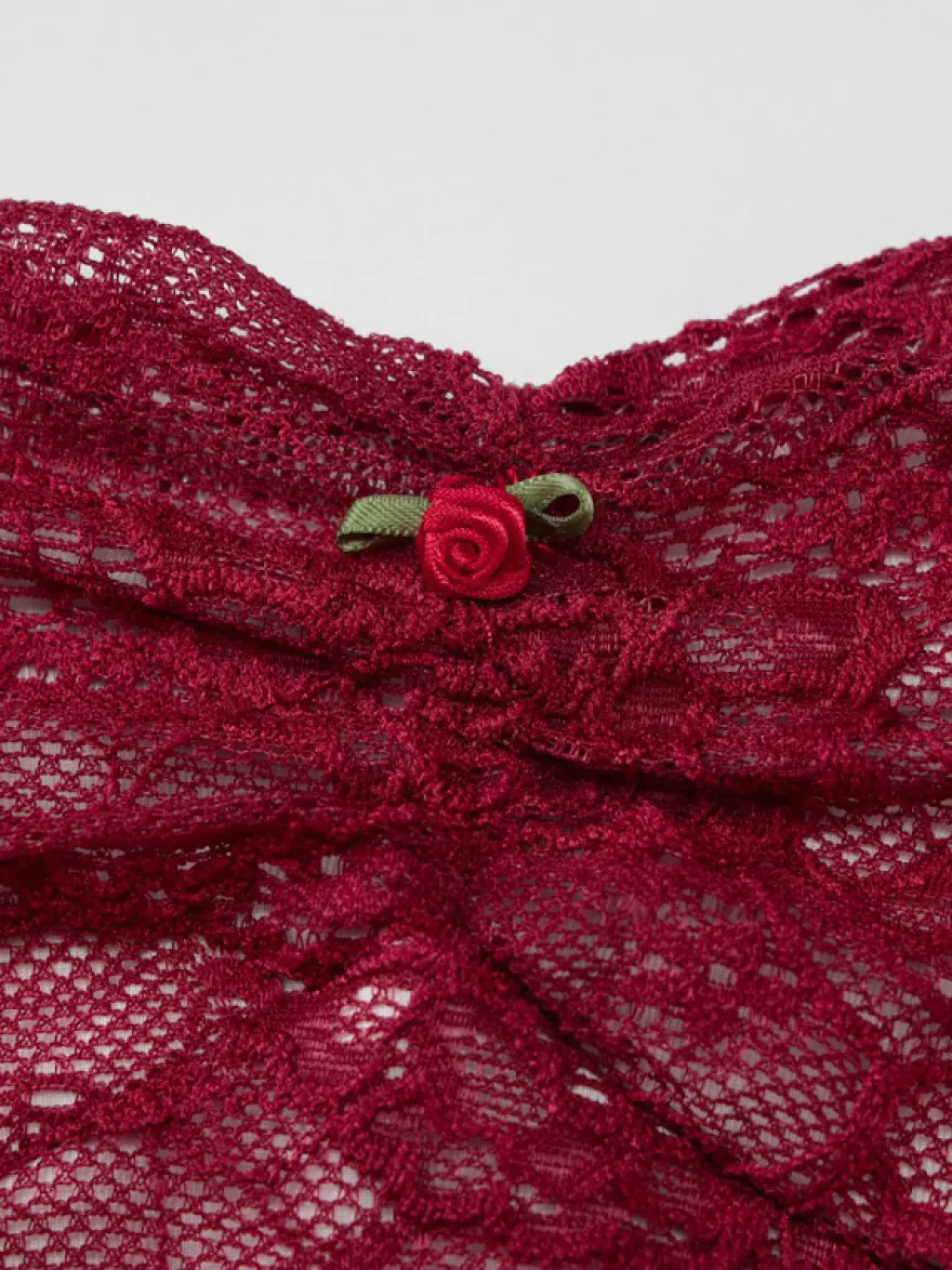 Robe moulante en dentelle bordeaux sans manches avec ourlet à volants mini robe de club sexy pour femmes 2026
