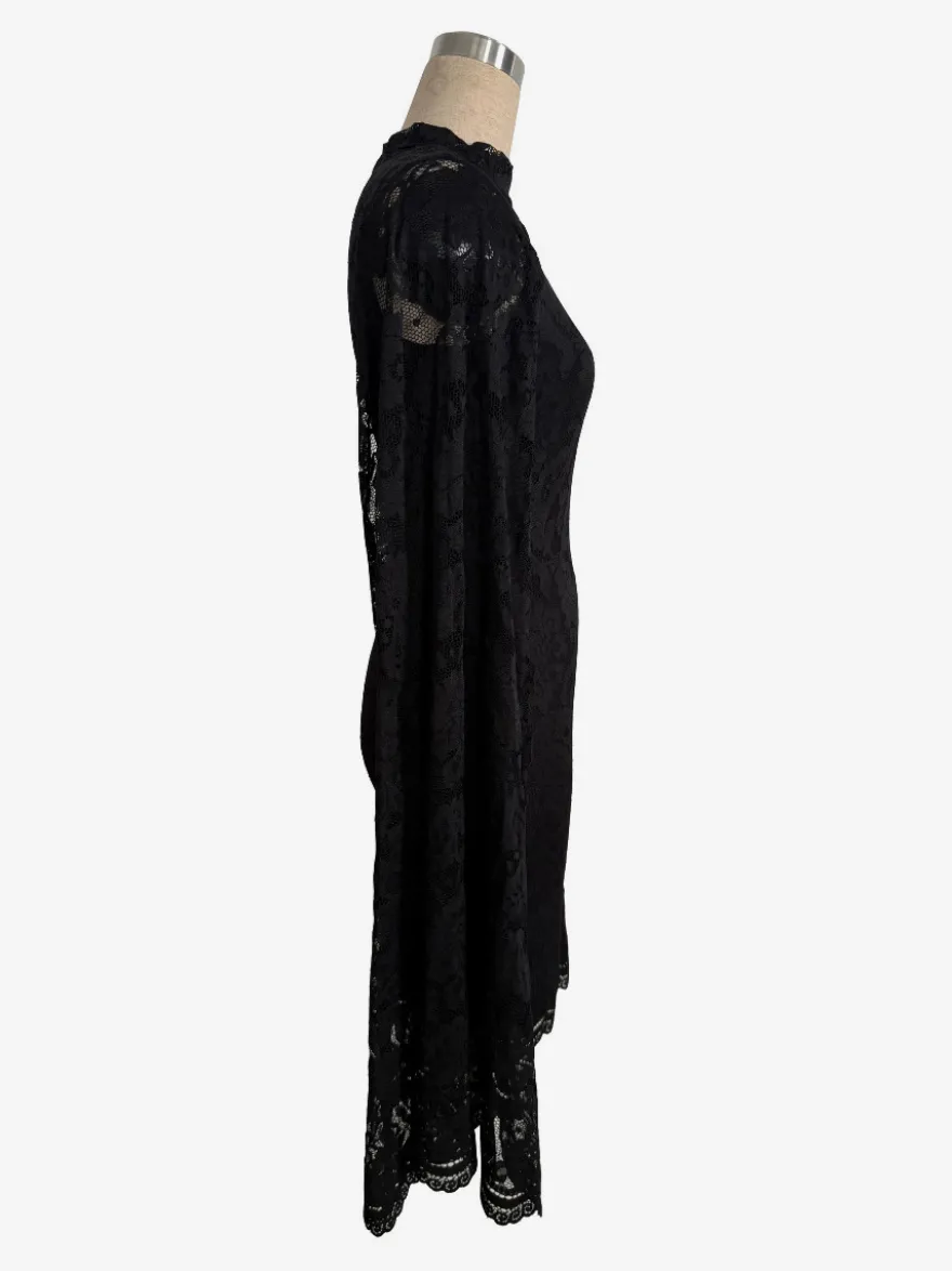 Robe moulante mini en dentelle florale à manches cape et col montant pour femme 2026