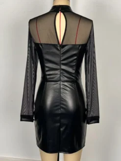 Robe moulante mini en similicuir et patchwork de maille noire pour femme 2026