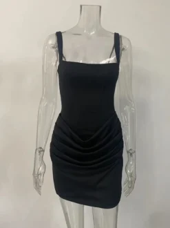 Robe moulante mini froncée à encolure carrée et dos lacé pour femme 2026