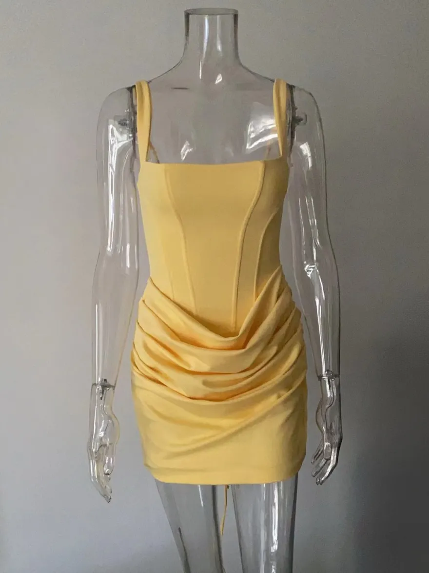 Robe moulante mini froncée à encolure carrée et dos lacé pour femme 2026