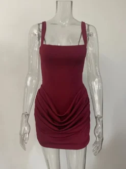 Robe moulante mini froncée à encolure carrée et dos lacé pour femme 2026