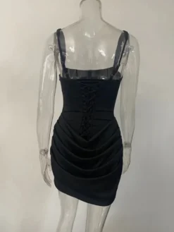Robe moulante mini froncée à encolure carrée et dos lacé pour femme 2026