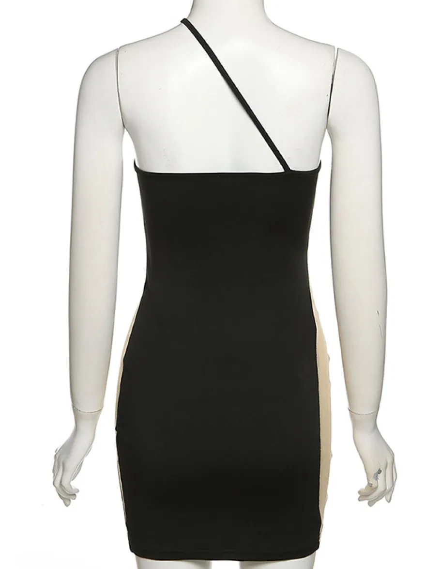Robe Moulante Noire Sans Manches Chic À Une Épaule Robe Fourreau Transparente