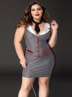 Robe moulante rayée en maille grande taille style secrétaire/enseignante.