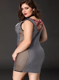Robe moulante rayée en maille grande taille style secrétaire/enseignante.