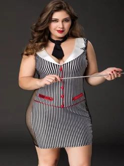 Robe moulante rayée en maille grande taille style secrétaire/enseignante.