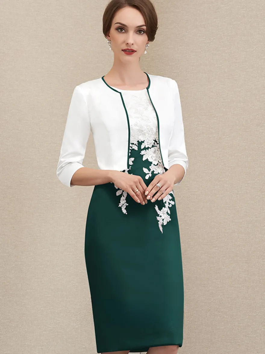 Robe mère à col bijou manches courtes robes d'invitées courtes en dentelle pour mariage