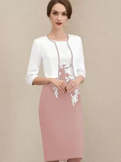Robe mère à col bijou manches courtes robes d'invitées courtes en dentelle pour mariage
