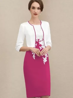 Robe mère à col bijou manches courtes robes d'invitées courtes en dentelle pour mariage