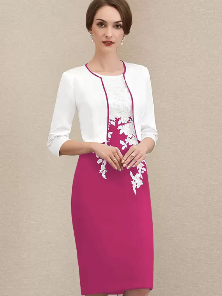 Robe mère à col bijou manches courtes robes d'invitées courtes en dentelle pour mariage