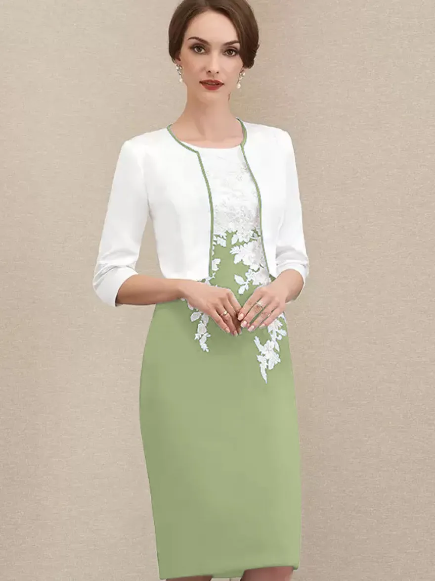 Robe mère à col bijou manches courtes robes d'invitées courtes en dentelle pour mariage