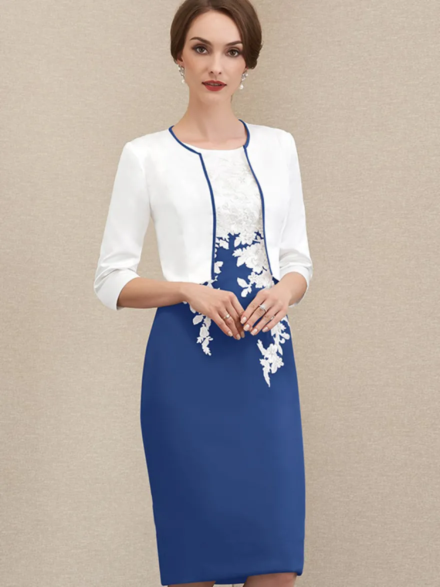 Robe mère à col bijou manches courtes robes d'invitées courtes en dentelle pour mariage