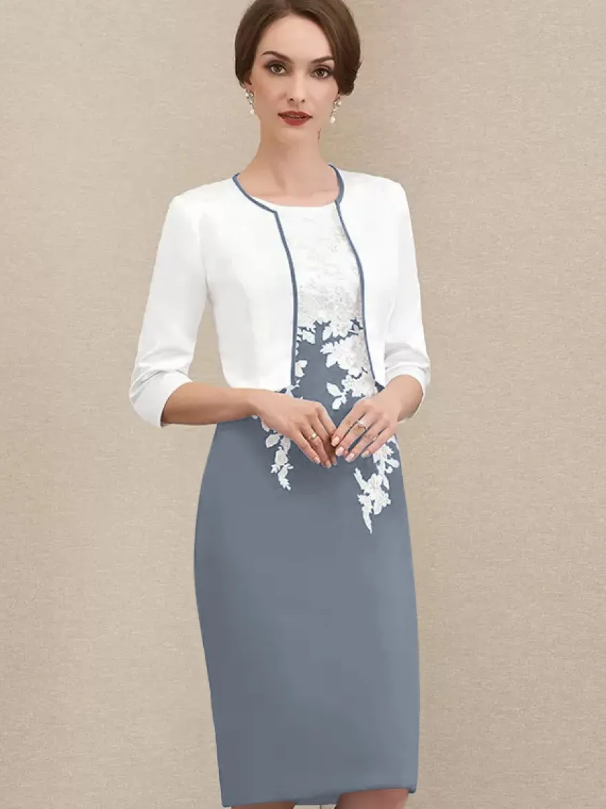 Robe mère à col bijou manches courtes robes d'invitées courtes en dentelle pour mariage