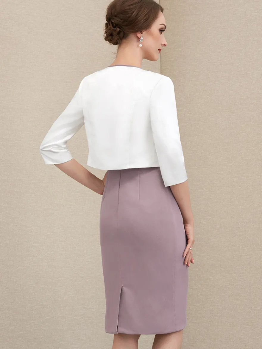 Robe mère à col bijou manches courtes robes d'invitées courtes en dentelle pour mariage